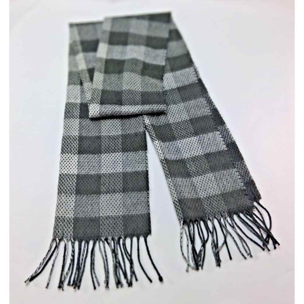 Luxury 100% Cashmere Scarf Gray Plaid Check Hand Tailored Made in Germany Soft